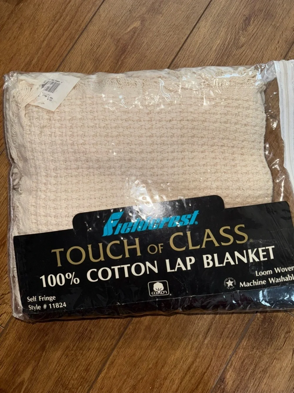 Fieldcrest touch of class, Loom Woven, lap blanket- self fringe-100% Cotton USA